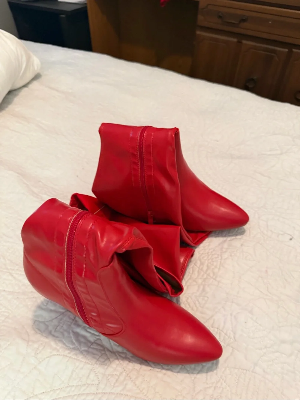 Red Knee-High Heeled Boots - Women